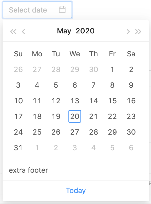 antd-datepicker-footer.png footer concept on a Datepicker component in Ant Design.
