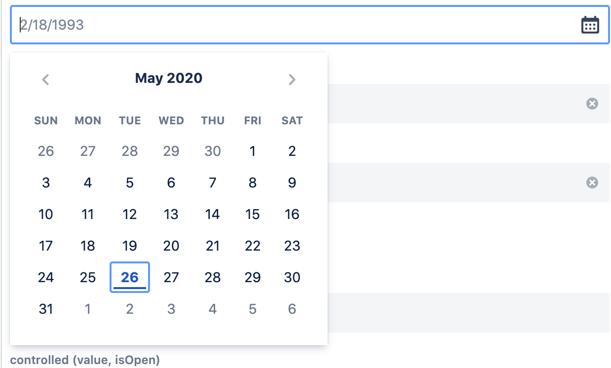 atlaskit-datepicker-basic.png default concept on a Datepicker component in Atlaskit.