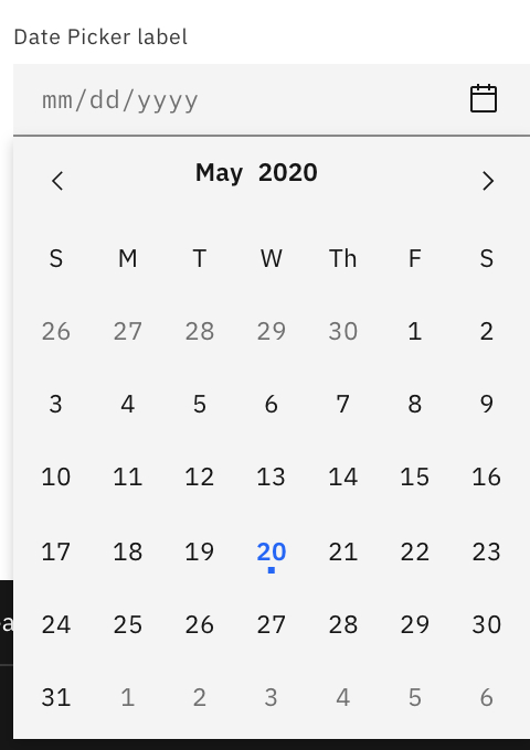 carbon-datepicker-basic-calendar.png default concept on a Datepicker component in Carbon Design System.