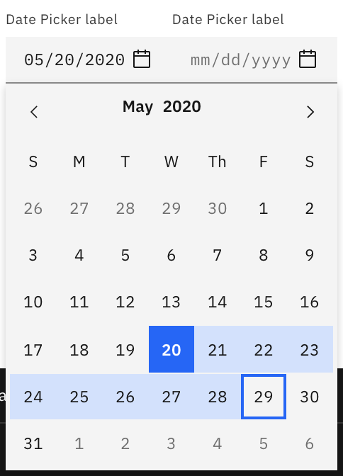 carbon-datepicker-range-selected.png range selected concept on a Datepicker component in Carbon Design System.