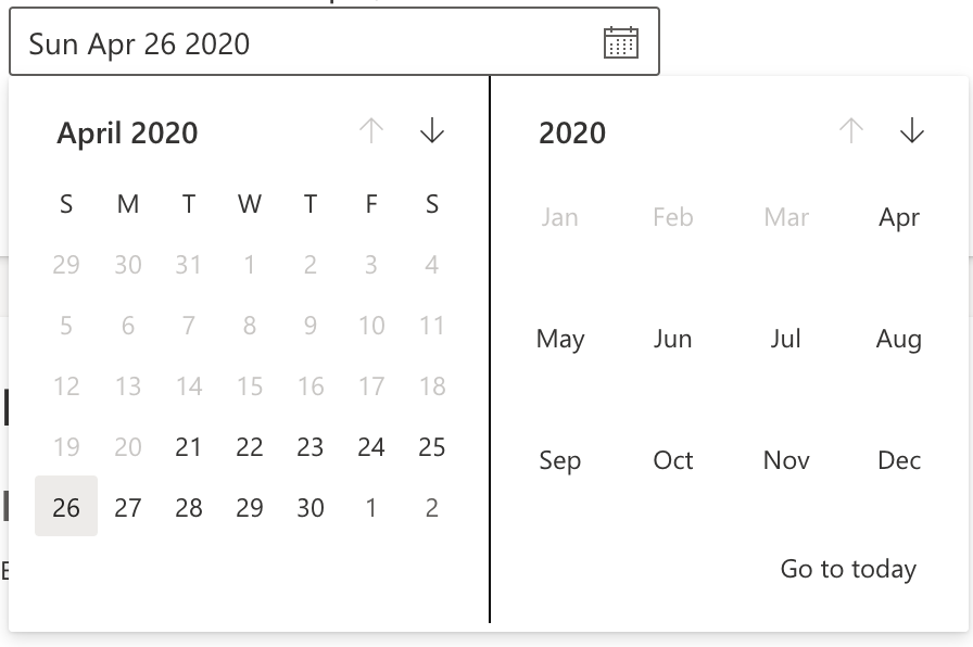 fabric-datepicker-disabled-datetime.png disabled dates concept on a Datepicker component in UI Fabric.